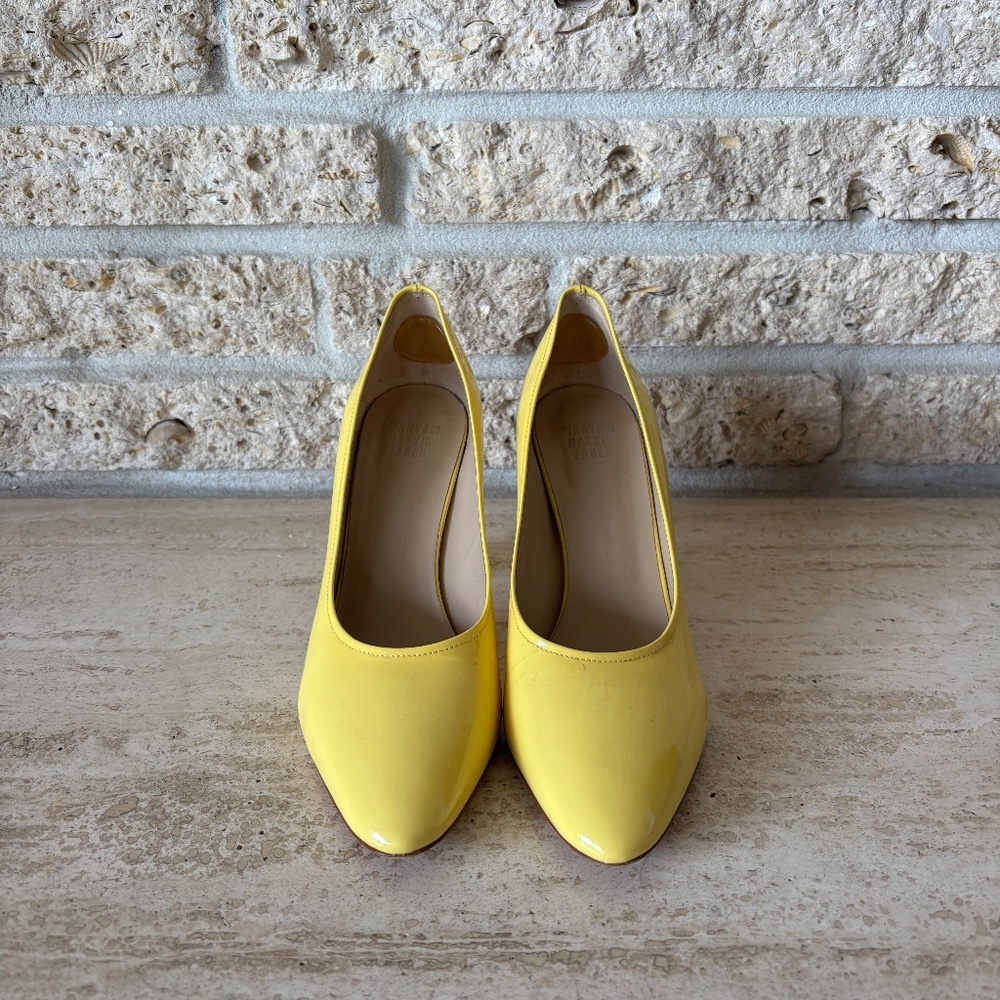 Maryam Nassir Zadeh Patent Yellow High Heels Pumps Size 7.5 MNZ Bertrand - Picture 2 of 10
